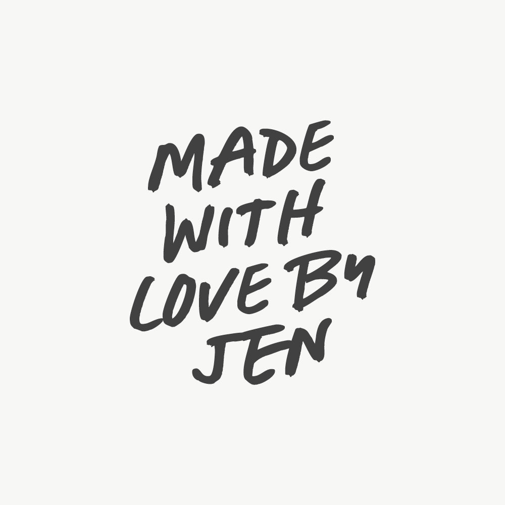 Custom stamp featuring the text "Made with love by" in a bold, handwritten font