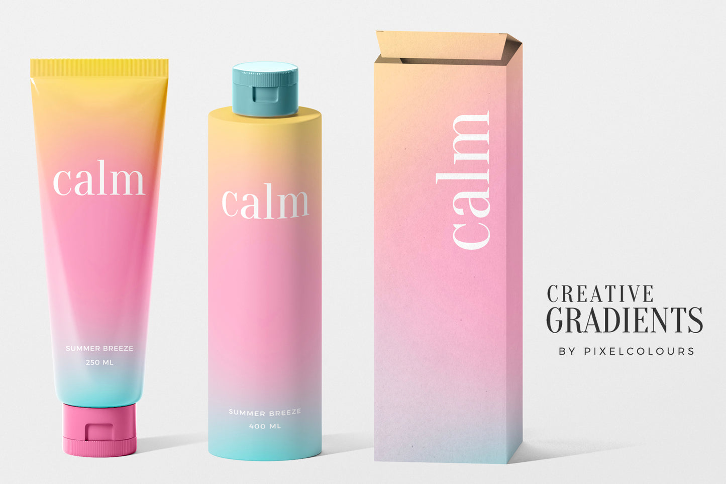 Beauty product mockups with soft pink and blue gradient backgrounds, free download
