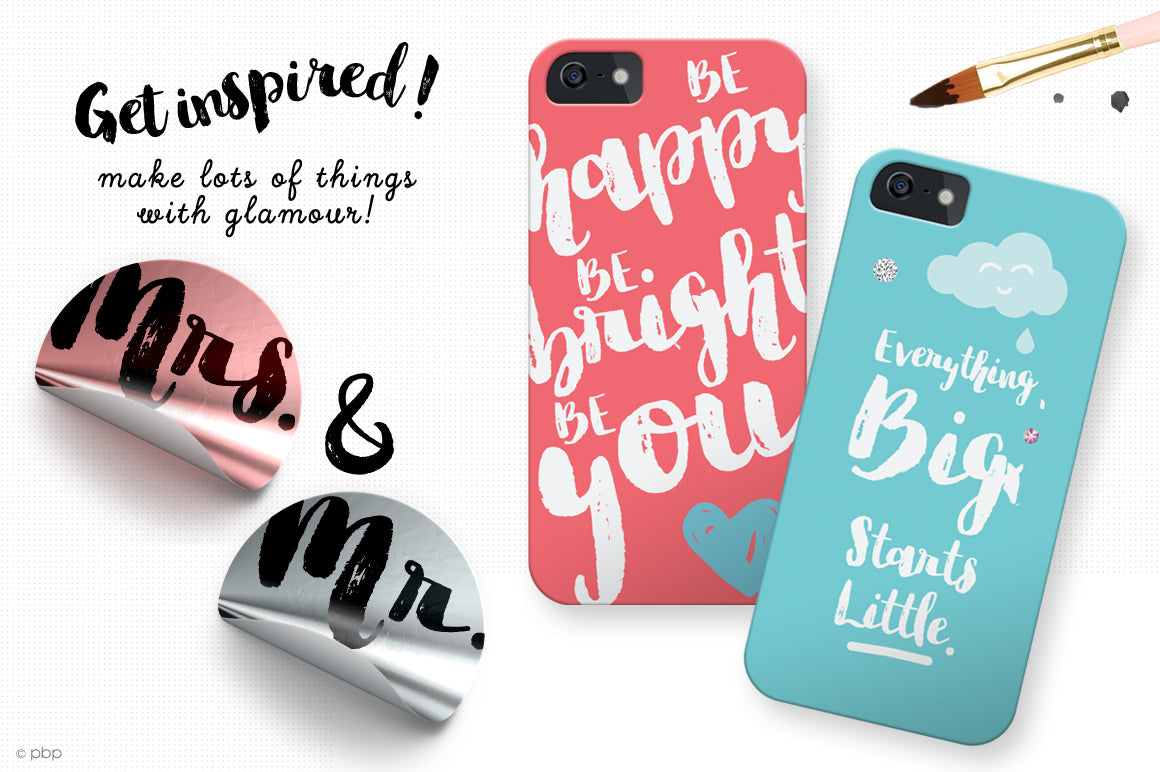 Phone mockups featuring hand-painted brush font with natural strokes and texture, available for free download