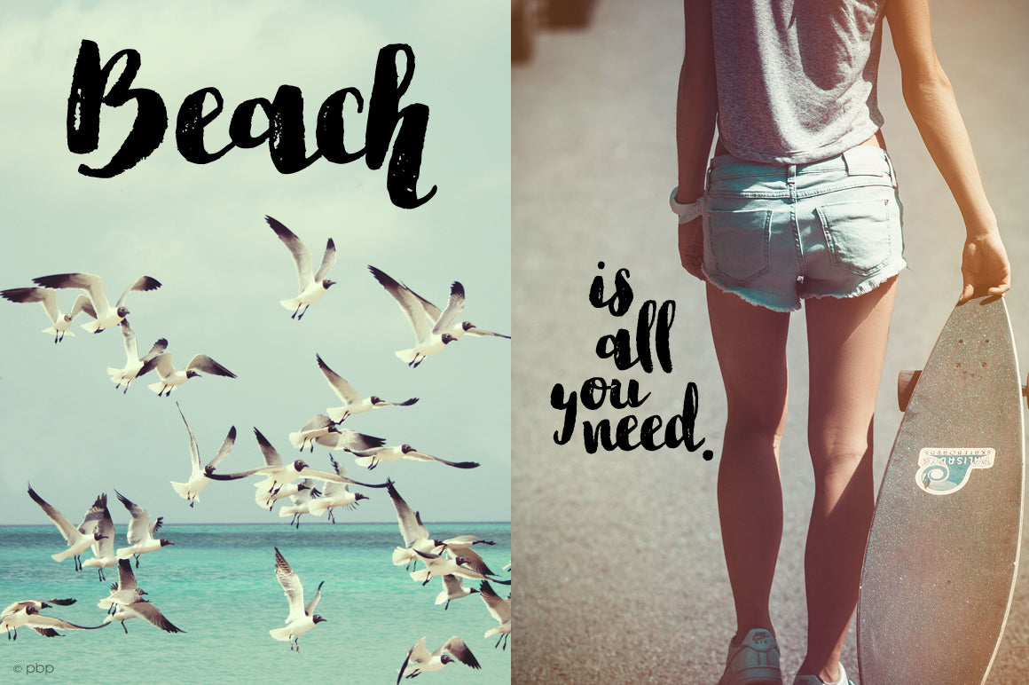 Beach quote featuring hand-painted brush font with natural strokes and texture, available for free download