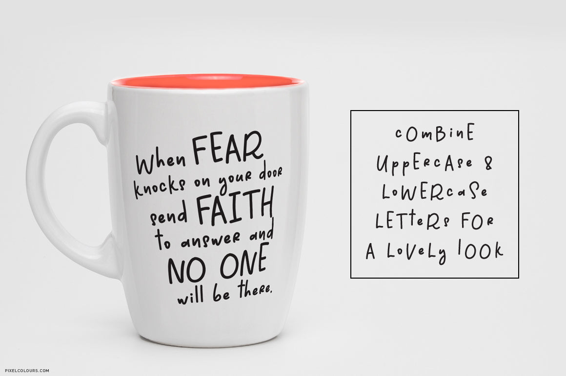 Coffee mug mockup featuring handwritten font with natural flow, available for free download