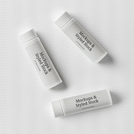 3 lip balm tubes mockup with white label