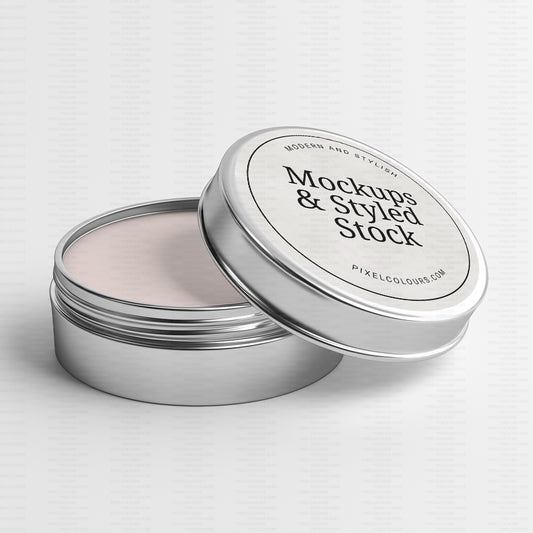 Round lip balm tin mockup with white label
