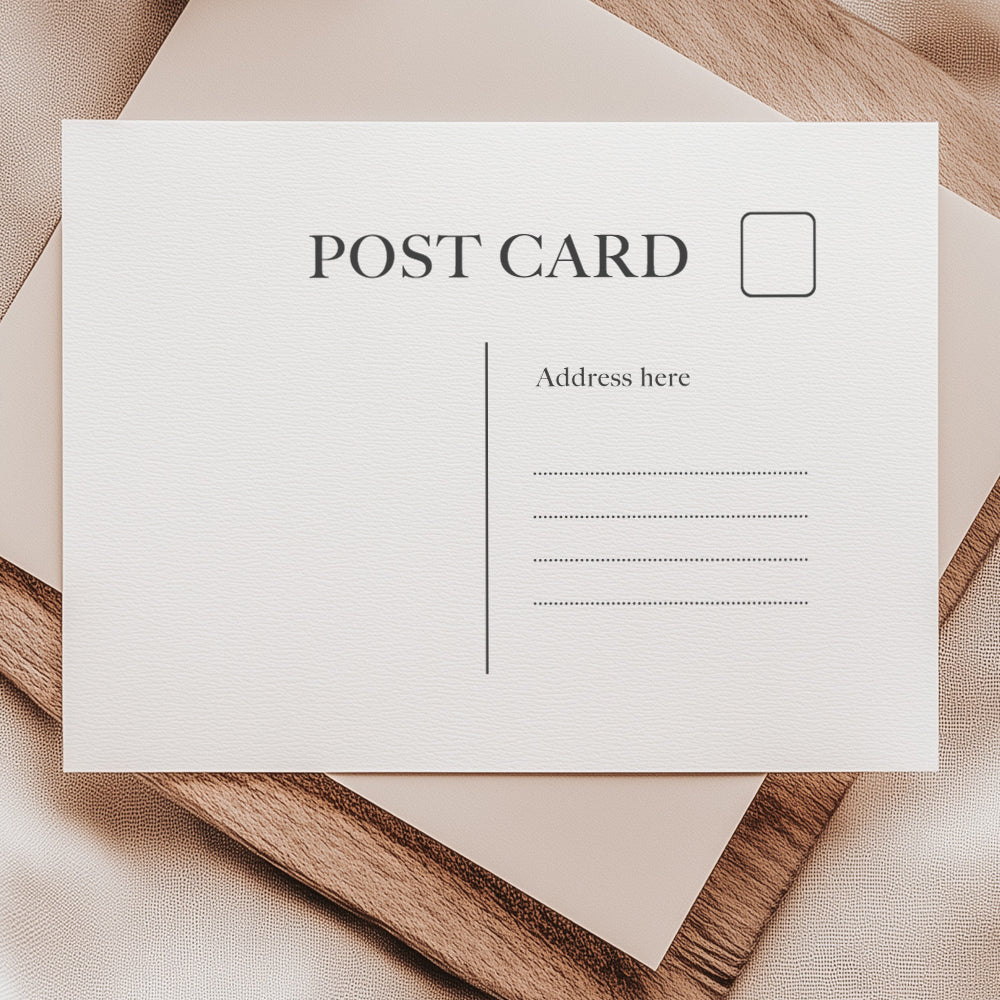 Postcard stamp featuring a classic design with space for a stamp, address, and message area