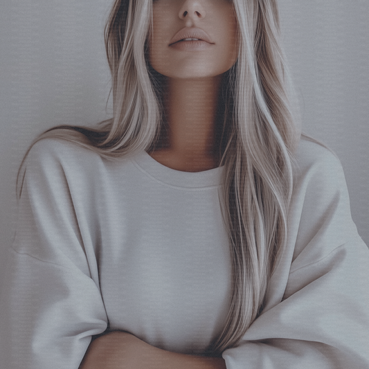 Free stock photo of blonde woman wearing a white sweatshirt mockup