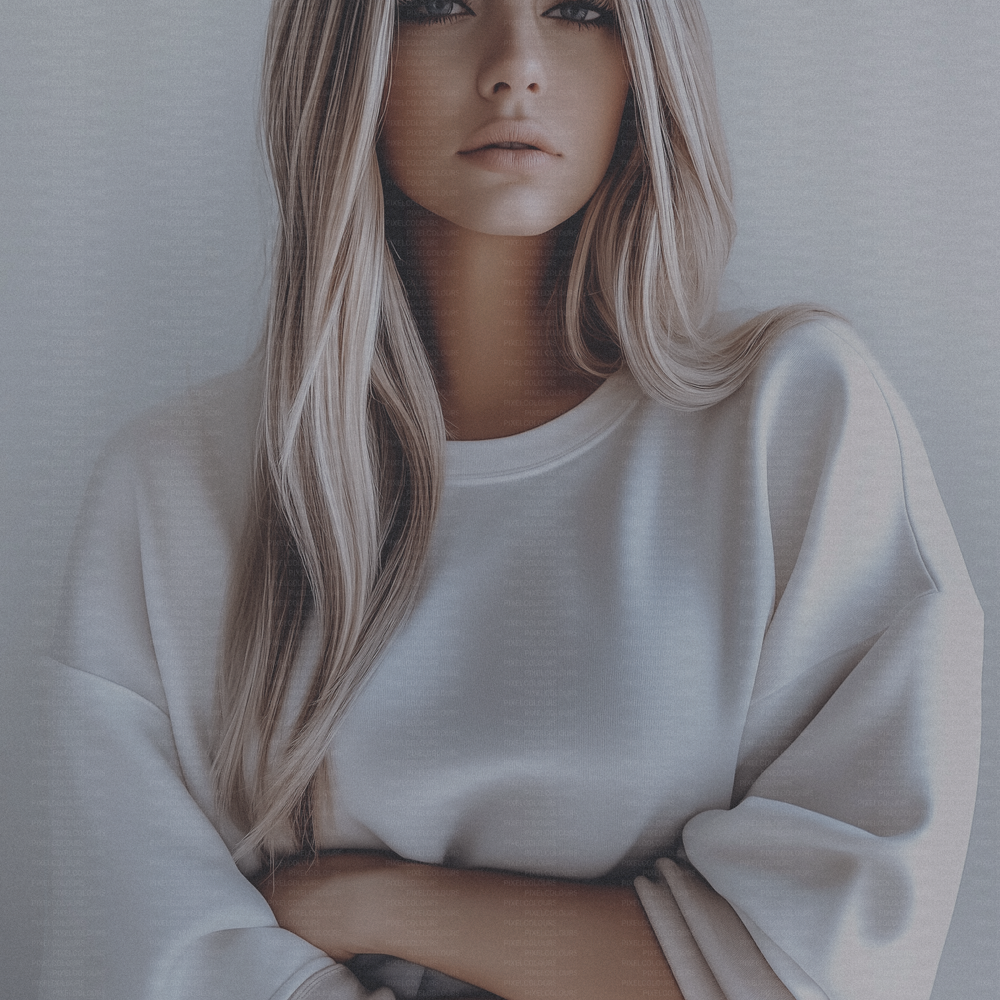 Free stock photo of blonde woman wearing a white sweatshirt mockup