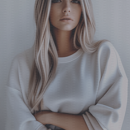 Free stock photo of blonde woman wearing a white sweatshirt mockup