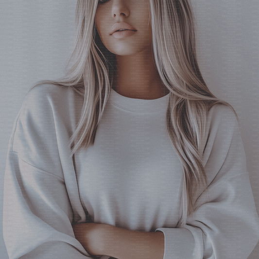 Free stock photo of blonde woman wearing a white sweatshirt mockup