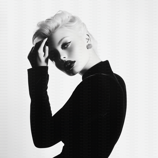 Black and white editorial stock photo of fashion model