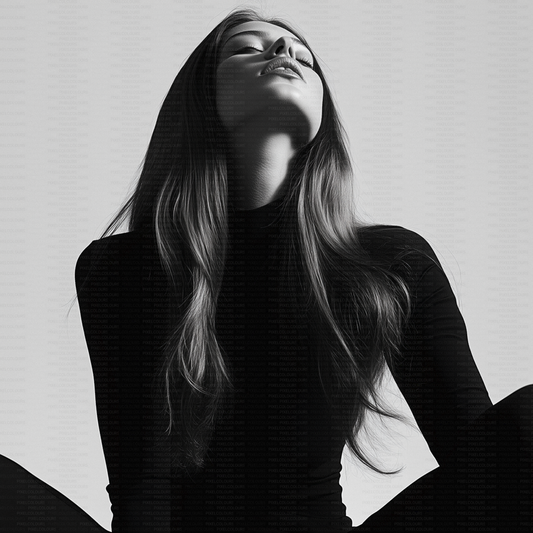 Black and white editorial stock photo of fashion model