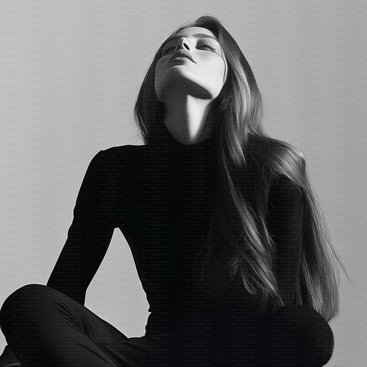 Black and white editorial stock photo of fashion model