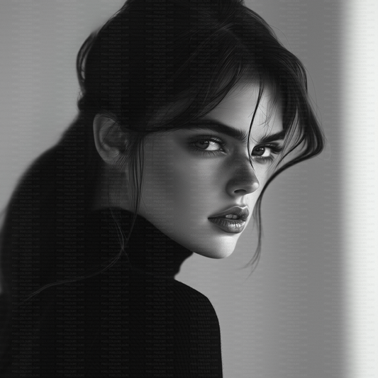 Black and white editorial stock photo of fashion model