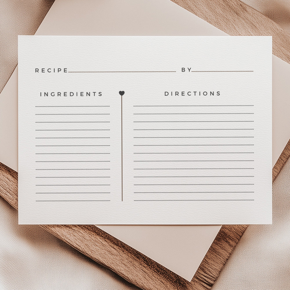 Recipe card stamp featuring a clean layout with sections for ingredients, directions, and personal text