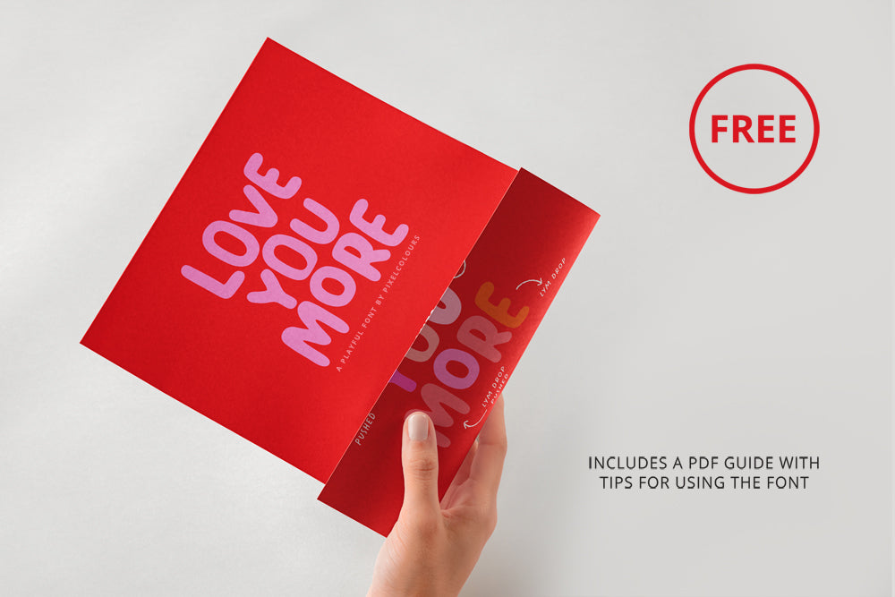 Red flyer held by a hand on a light gray background