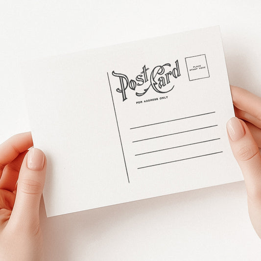 Vintage postcard stamp featuring a classic design with space for a stamp, address, and message area