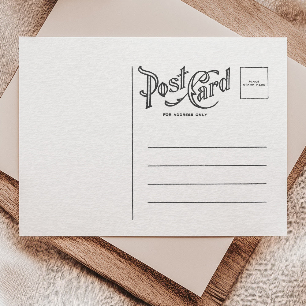 Vintage postcard stamp featuring a classic design with space for a stamp, address, and message area