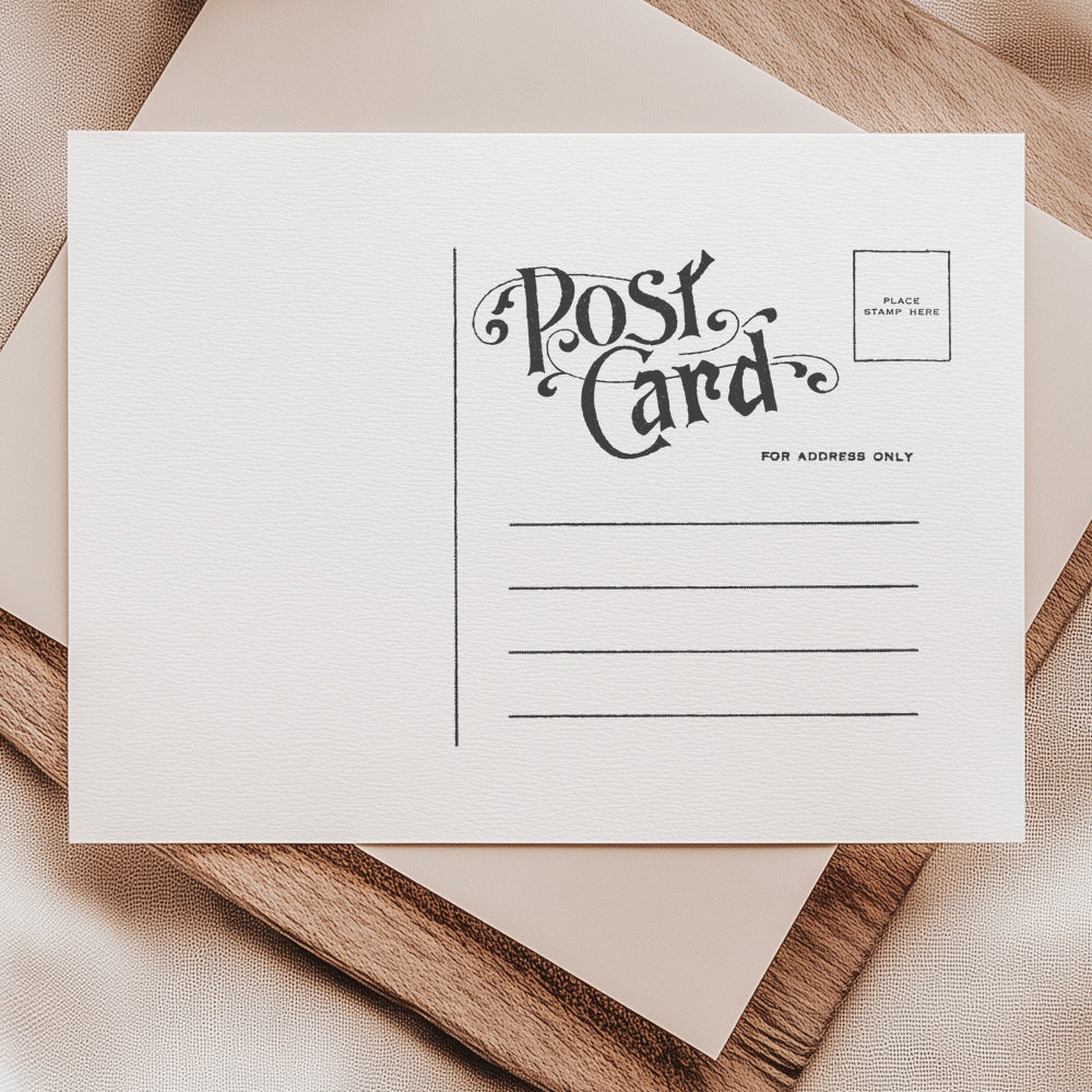 Vintage postcard stamp featuring a classic design with space for a stamp, address, and message area