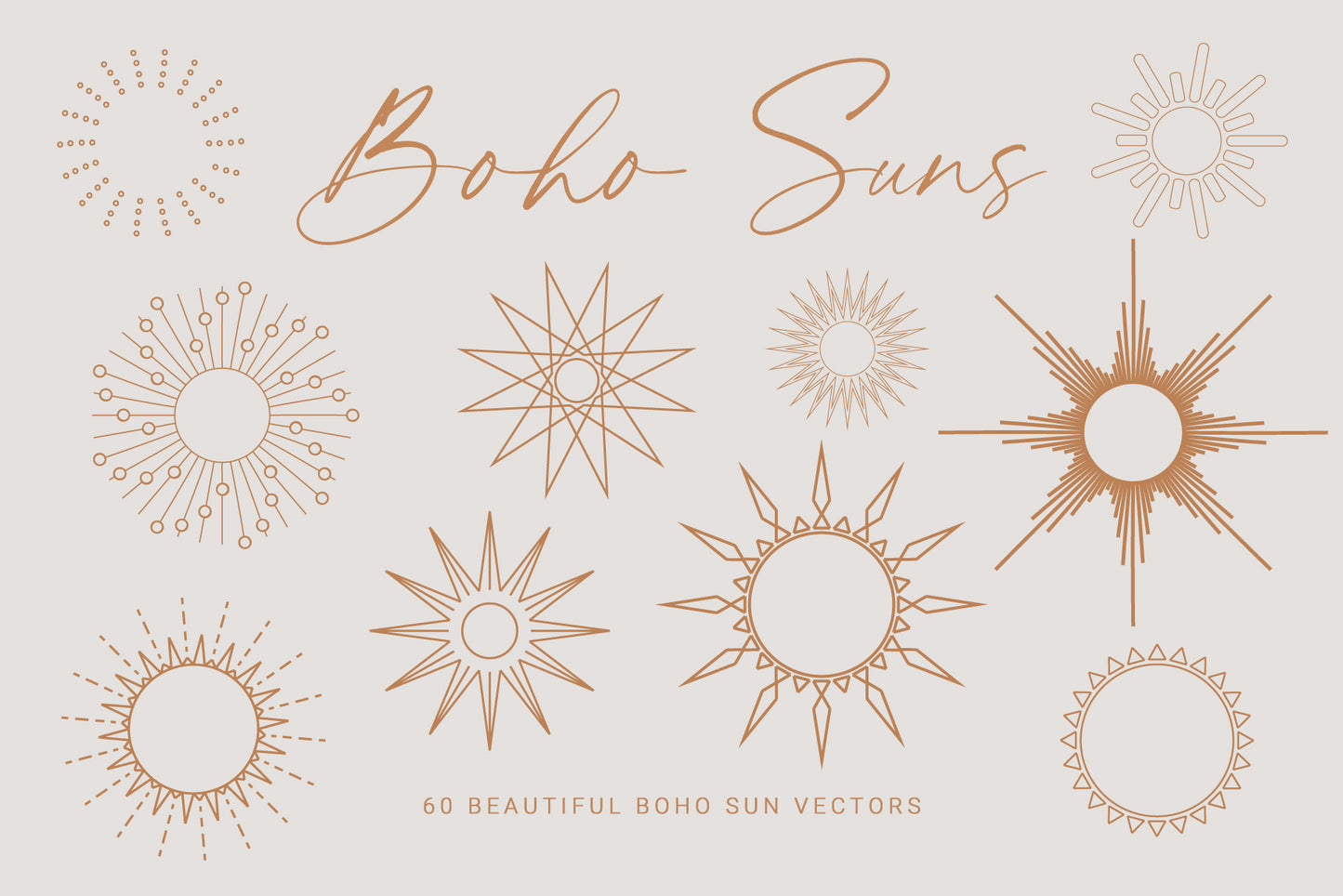 Summer Clipart Boho Sun Vectors