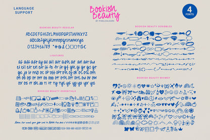 Bookish Beauty Handwritten Font and Doodles