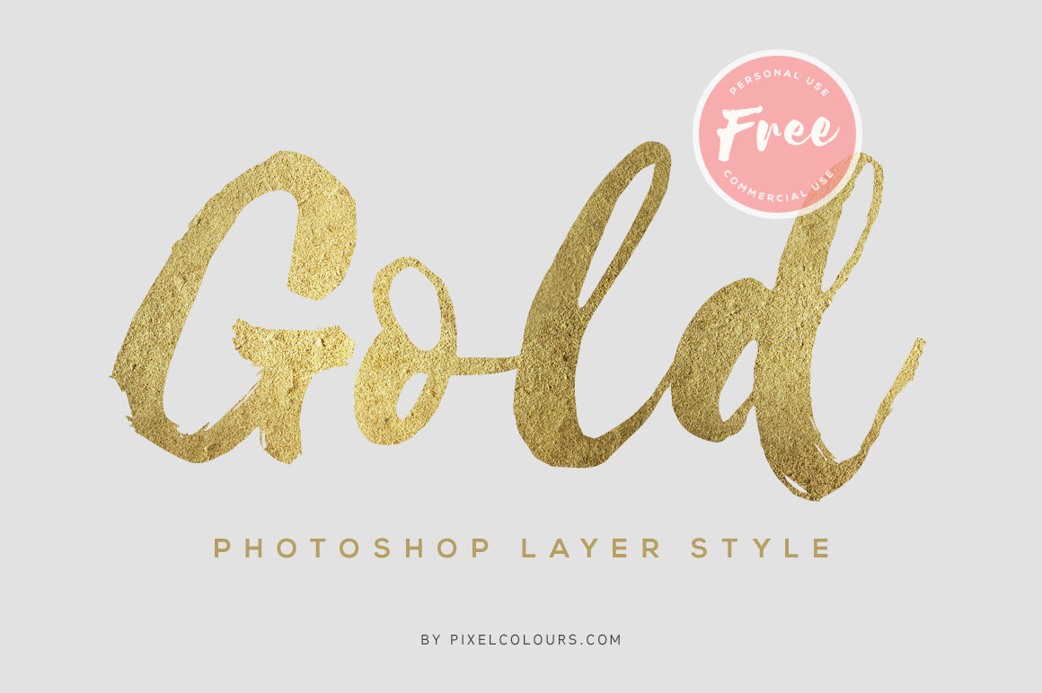 Free gold Photoshop layer style applied to bold brush font text with a metallic finish, free download