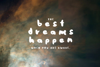 Starry sky with dreams quote featuring hand-painted brush font with playful strokes and a girly vibe, available for free download