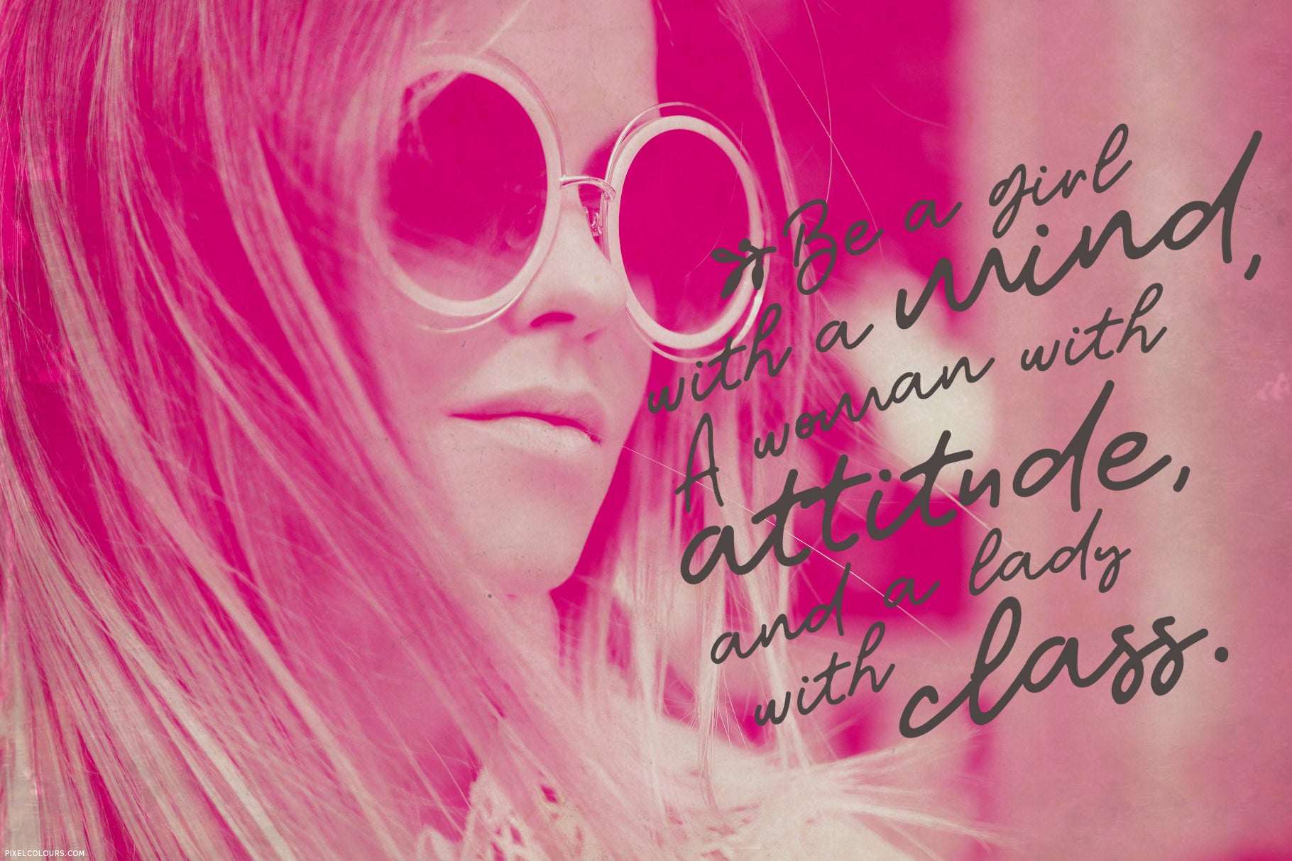 Photo of woman in magenta colors featuring a quote in handwritten font duo, available for free download