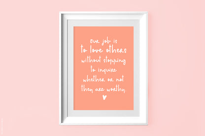 Frame mockup with love quote featuring playful monoline font with smooth strokes, available for free download