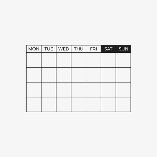 Perpetual calendar stamp features a modular design labeled Monday to Sunday for writing dates and tracking time