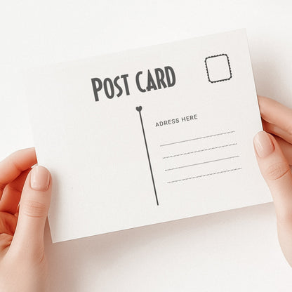 Postcard stamp featuring a modern design with space for a stamp, address, and message area