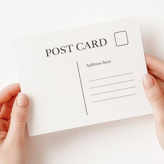 Postcard stamp featuring a classic design with space for a stamp, address, and message area