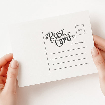 Vintage postcard stamp featuring a classic design with space for a stamp, address, and message area
