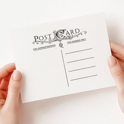 Vintage postcard stamp featuring a classic design with space for a stamp, address, and message area